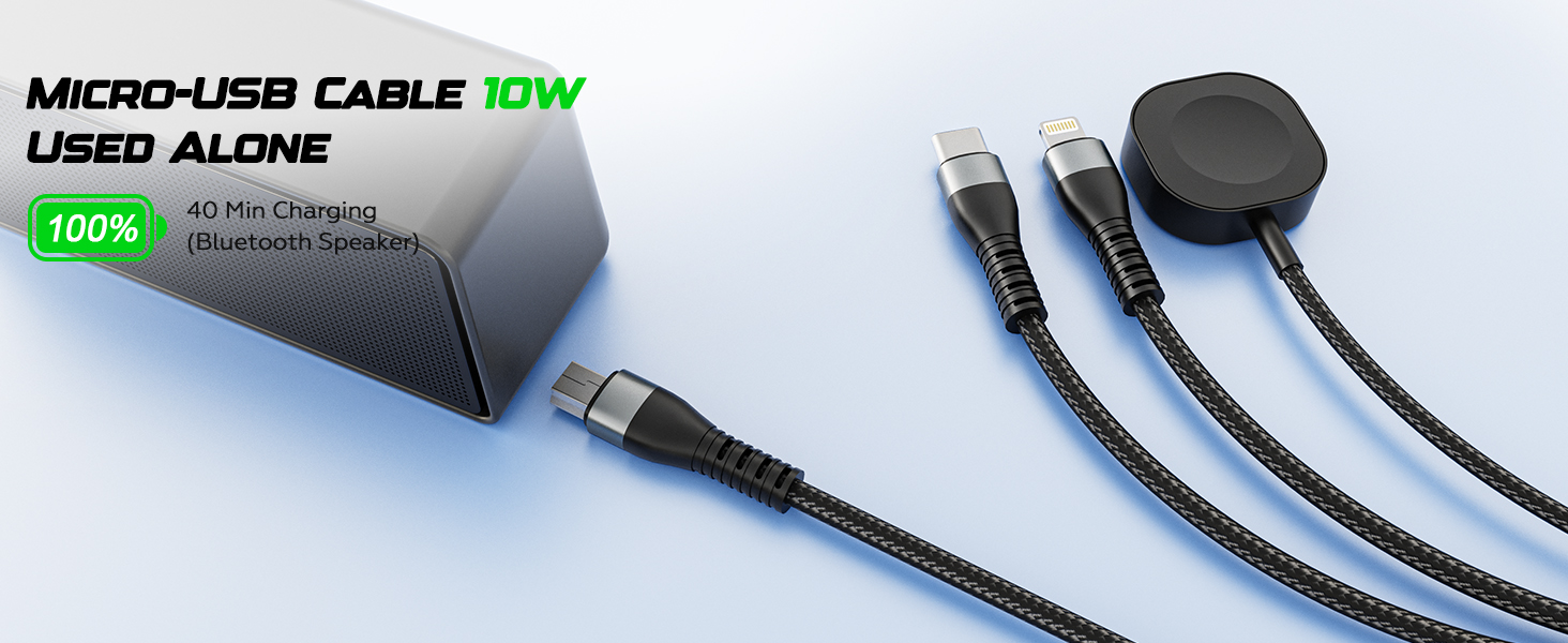 This 4 in 1 charging cable features a Micro USB port for charging other devices.