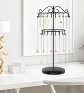 iDavosic.ly 2 Tier Rotating Necklace Organizer, Adjustable Metal Necklace Holder with 42 Hooks
