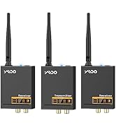 YMOO 3 in 1 2.4Ghz Wireless Audio Transmitter and Receiver,2 Receivers for Two Speakers,20ms Ultr...