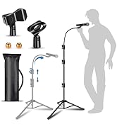 Mic Stand Detachable Gooseneck Microphone Stand Floor Height Adjustable Boom Mic Stand from 24” t...