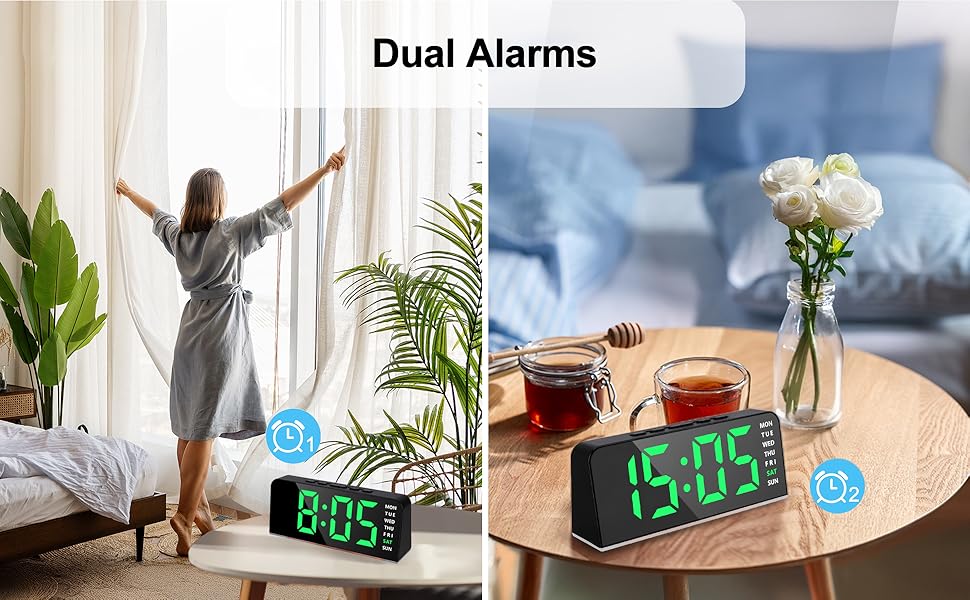 green blue pink digital alarm clock