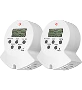 Clear Power Indoor Timer, 2 Grounded Outlet EZ Digital Timer for Clamp, Grow Light, Aquarium, Whi...