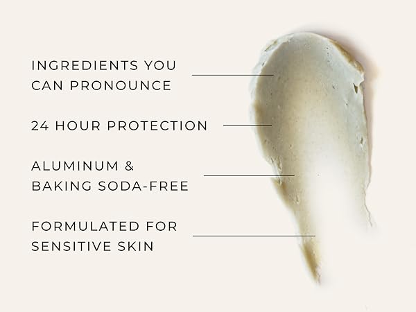 Cream smear in the center with callouts highlighting key benefits