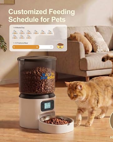 Automatic Cat Feeders 4L Timed Cat Dry Food Dispenser Dual Power Supply Programmable Portion