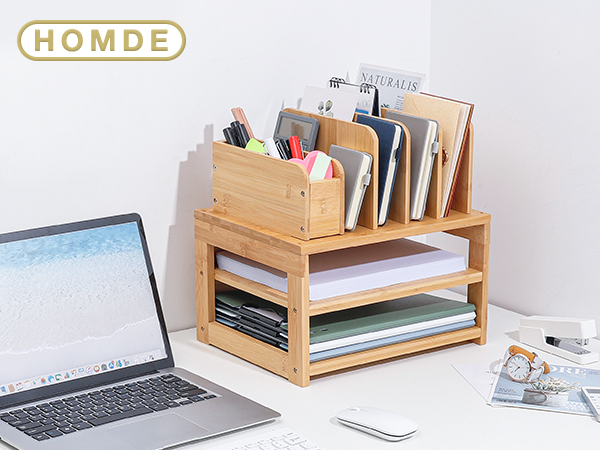 Bamboo Desk Organizer with File Holder