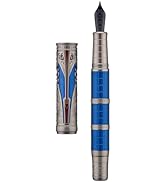 Hongdian D5X Fountain Pen Blue Color Fine Nib, Qin Dynasty Retro Chinese Totem Engraving Smooth W...