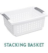 Sterilite Small Plastic Stacking Storage Basket Container Totes w/Comfort Grip Handles and Flip D...