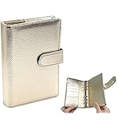 A6 Budget Binder Gold PU Leather Binders Cover Refillable 6 Rings Loose Leaf Notebook Cover with ...
