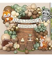 167Pcs Woodland Animals Baby Shower Decorations, Woodland Balloon Garland Arch Kit with Welcome B...