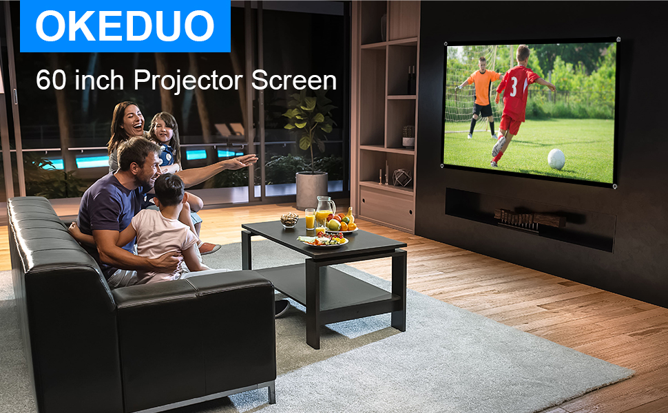 60 Inch Projector Screen, OKEDUO 4K 16:9 HD Portable Projection Movie Screen