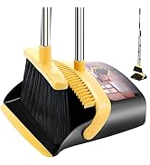 Upgraded Broom and Dustpan Set, Upright Broom and Dustpan Combo with 51" Long Handle, Dustpan Tee...