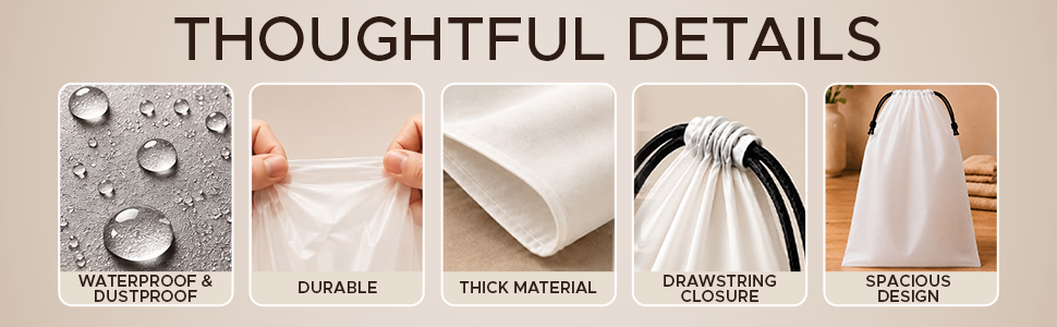 waterproof &amp;amp; dustproof, durable, thick material, drawstring closure, spacious design