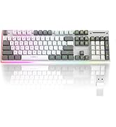 Wireless Gaming Keyboard, Rechargeable RGB LED Backlit Quiet Keyboard with Sidelight & Metal Pane...