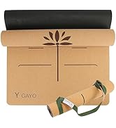 Y O Gayo Premium Yoga Cork Mat | 5mm Thick Natural Tree Rubber Base and Bigger Mat for Extra Supp...