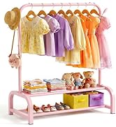 Kids Clothing Rack, Small Baby Clothes Rack with 2 Fabric Storage Shelves &amp; Hooks, Kids Dress Up ...