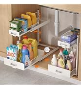 LIAISIMI Under Sink Organizer, 2 Tier Slide Out Cabinet Organizer with Pulley, Height Adjustable ...