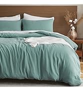 EMME Muslin Cotton Duvet Cover Set Teal Queen Size Linen Like Soft Breathable Lightweight Summer ...