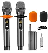 HWWR Wireless Microphones, Universal Metal UHF Microphone for Karaoke Singing, 200ft Range Cordle...