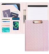 Ospelelf Clipboard Folio with Notepad Business Card Holder Padfolio with Pockets Glitter Pink Lea...