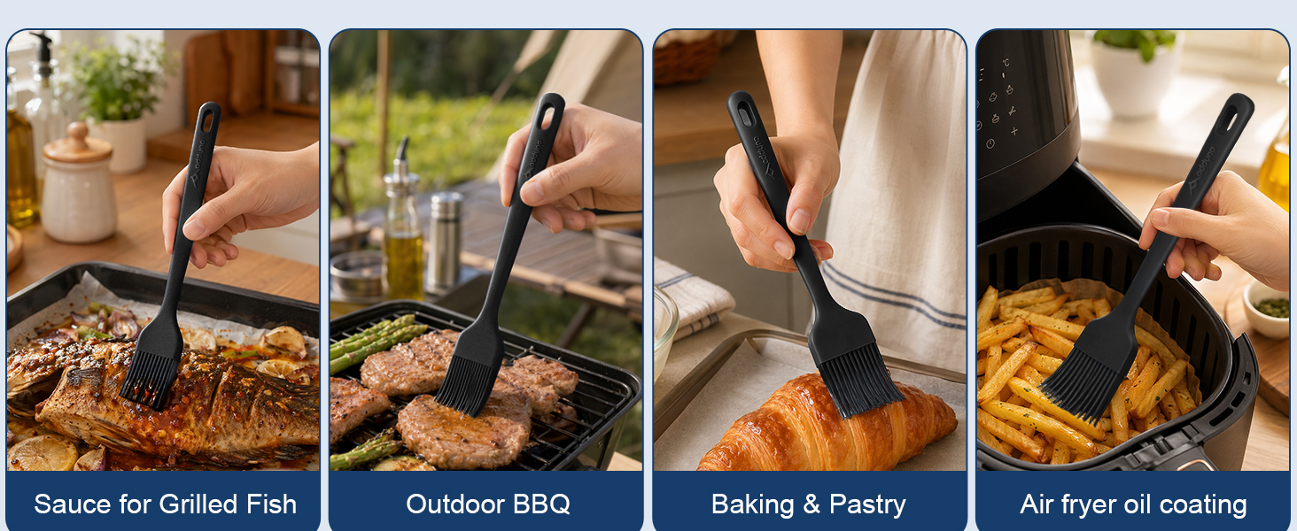 brush for grilled fish, BBQ, baking, air fryer — versatile even coating for all cooking.