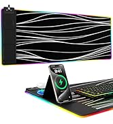 Mouse Pad with Phone Holder, Wireless Charging Desk Mat, RGB Gaming Mousepad Home Office Large De...