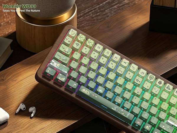 98% Wood Creamy Keyboard with Number Pad, Wireless Frog Keyboard Mechanical Gaming Keyboard