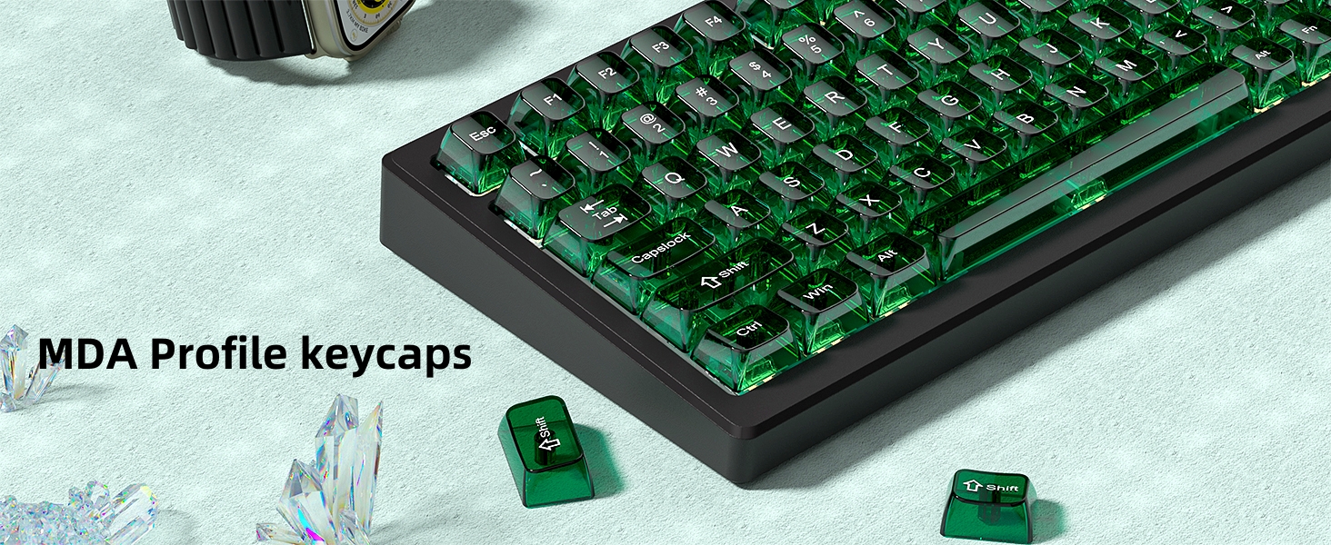 Dark Green keycap Set,Transparent keycaps 60 75 100 Percent,Crystal Jelly Keycaps,Shine Through