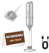 CIRCLE JOY Rechargeable Milk Frother Handheld with Stand, Dual Spring Whisk Electric Foam Maker, ...