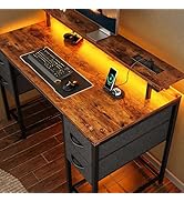 Huuger 47 inch Computer Desk with 4 Drawers, Gaming Desk with LED Lights &amp; Power Outlets, Home Of...