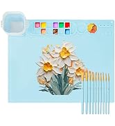 MEKOTRIN Painting Mat 50x40cm Non Slip Washable Silicone Art Mat with 10 Paint Brushes Cleaning C...