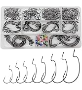 DAMIDEL 220Pcs/Box 2X Strong High Carbon Steel Worm Fishing Hook,8 Sizes Mixed(5/0,4/0,3/0 2#,4#)...