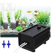 Aquarium Air Pump, 6W Fish Tank Air Pump Powerful Ultra-Quiet with Metal Dual Outlets Adjustable ...