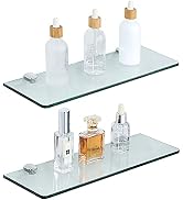 SAYAYO Floating Glass Shelves for Bathroom, Tempered Glass Shelf for Wall 15 x 5 Inch 2 Pack, Clear