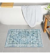 Uphome Light Blue Bathroom Rugs, Distressed Farmhouse Boho Bath Mat, Comfy Velvet Small Bath Rugs...