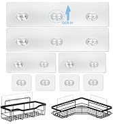 IOMDRWU Shower Caddy Adhesive Replacement Hooks, 8 Pack Waterproof No Drill Sticky Strips, Clear ...