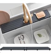Fast Drying Stone Faucet Mat for Kitchen Sink with Raised Feet, Water Absorbent Diatomite Stone S...