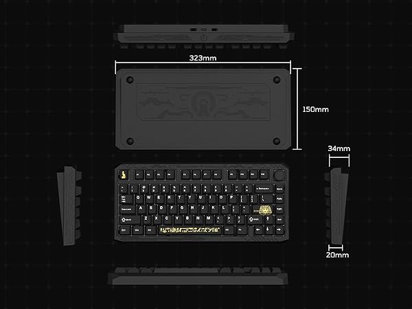 Wireless Gaming Keyboard Black Knob, 75% Aluminum Mechanical Keyboard QMK/VIA