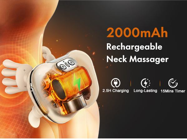 Wireless Neck Massager with Heat, Rechargeable Shiatsu Neck and Shoulder Massage