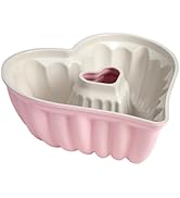 Paris Hilton Heart Shaped Fluted Cake Pan, Cast Aluminum with Clean Ceramic Nonstick Bakeware, Di...