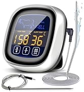 Meat Thermometer, with Large Digital Touchscreen LCD, with 2 Long Probe, Kitchen Timer, Grill The...