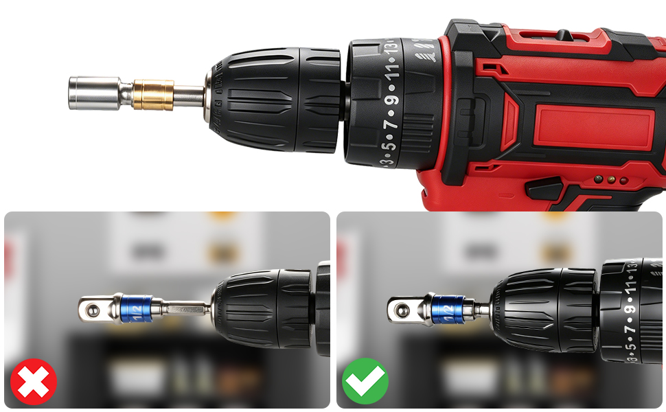 3-Piece Impact Grade Socket Adapter/Extension Set Turns Power Drill Into High Speed Nut Driver