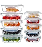 Unbreakable - 10-Piece Glass Meal Prep Containers with Lids, Glass Storage Containers with Lids f...