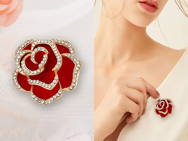 Crystal Red Flower Camellia Pin