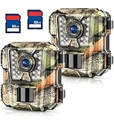 WOSPORTS Mini Trail Camera 2 Pack 24MP 1080P HD, Game Cam with 32GB SD Cards, Waterproof Night Vi...