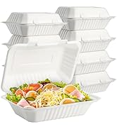 Elsjoy 90 Pack Compostable Clamshell Take Out Containers, 9"x 6" Bagasse Hinged To Go Food Contai...