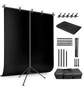 JEBUTU Black Backdrop Background with Stand for Photoshoot, 5x6.5ft Black Photo Backdrop Curtain ...
