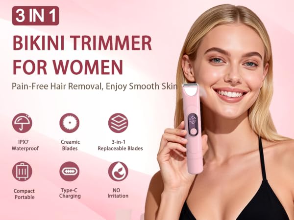 Bikini Trimmer for Women : 3-in-1 Painless Electric Shaver
