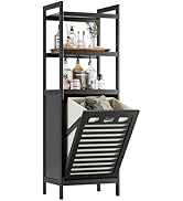 HITNET Tilt Out Laundry Hamper, Bamboo Laundry Storage Cabinet with 3-Tier Open Shelves and Remov...