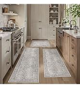 HUGEAR Grey Kitchen Rug Sets 3 Piece 20x32/20x48/20x59 Inch Vintage Distressed Entryway Washable ...
