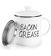 Ceramic Bacon Grease Container Keeper with Strainer, White